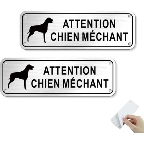Lot 2 Pancartes Attention Chien Méchant 15x5 cm Aluminium Brossé (1/5)