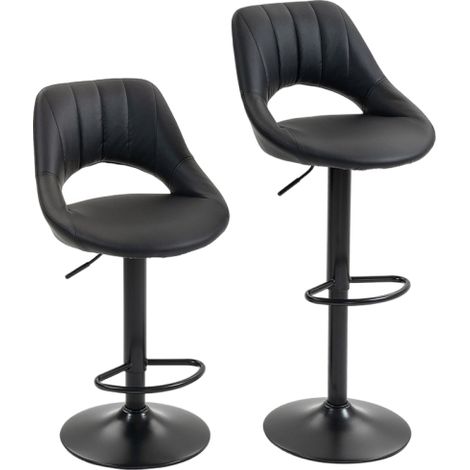 Set of 2 Black Faux Leather Bar Stools for Kitchen or Home Bar-Stylish and Comfortable Seating (1/5)