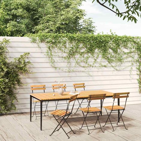 Lot de 6 Chaises design pliables - Chaises de jardin Fauteuils de Jardin Acier et bois d'acacia massif BonneVie-52594 (1/5)