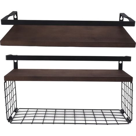 Lot de 2 étagères murales de rangement en fil métallique rustique pour salle de bain, cuisine ou bureau (1/5)