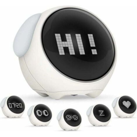Children's Alarm Clock, Rechargeable Digital Alarm Clock, Cute Emoji Children's Alarm Clock, Kids Clock with Voice-Controlled Night Light, Includes 2 Alarms, 5 Voices, Snooze Function, Date, Temperatu