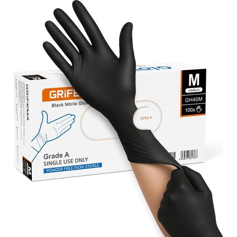Gants en Nitrile Jetables Noirs, Sans Poudre et Sans Latex (1/5)