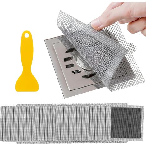 40 Pcs 15 x 15 cm Filtre Cheveux Douche Autocollant en Maille Attrape Cheveux Douche, Filtre Evier Jetable, Grille Evier Adhésif pour Baignoire,Caniveau,Salle de Bain, Siphon Cuisine (1/5)