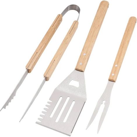 GROOFOO-Set de barbecue, 3 ustensiles avec manches en bois (1/5)