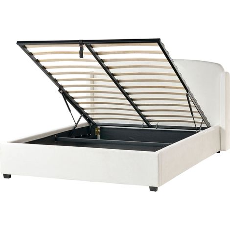 Bed Off-White Fabric Upholstery EU King Size 5ft3 Scandinavian Modern Minimalist Design Winged Headboard BERNAY