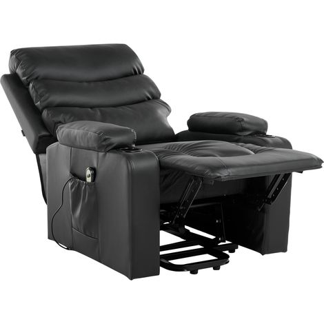 Sillón reclinable eléctrico de piel sintética moderno reposapiés elevable portavasos revistero negro Eter