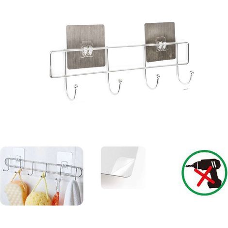 PORTA ASCIUGAMANI CON 4 GANCI BAGNO PARETE SALVIETTE GANCIO CASA ADESIVO 03482 (1/2)