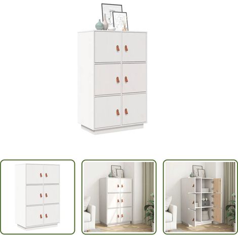 vidaXL Bois de pin -  Buffet haut Blanc 67x40x108,5 cm Bois massif de pin (1/5)