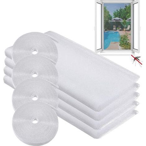 Mosquitera para ventana, malla antimosquitos, mosquiteras para ventana con 4 rollos de cinta adhesiva, antimosquitos, antiinsectos, cortina protectora contra mosquitos, 1,3 m × 1,5 m (1/4)