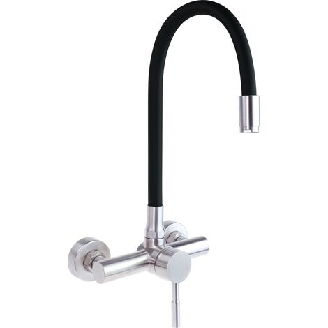 Deante Robinet de cuisine mural LUNO - Acier brossé - Flexible - Économie d'eau - Design moderne (1/4)
