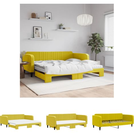 The Living Store Tagesbett Ausziehbar mit Matratzen Gelb 100x200 cm Samt - Betten & Bettgestelle (1/5)