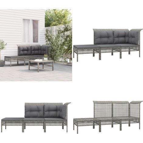 Set Divani da Giardino 3 pz con Cuscini in Polyrattan Grigio - Divano angolare - Divano centrale