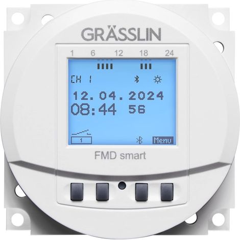 Grässlin 43.60.0001.1 FMD smart Zeitschaltmodul digital Astro Bluetooth App, Einbau, Bluetooth/App-Programmierung, 1 Kanal, Wochen-/Jahres-/Astroprogramm, Impuls/Zyklus, LED 400 W, 8 Jahre Gangreserve (1/5)