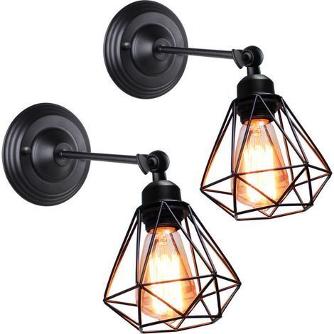 Lote de 2 apliques de pared industriales de metal, diseño de jaula tipo diamante ajustable, luminaria para salón, dormitorio y comedor (sin bombilla) (1/4)