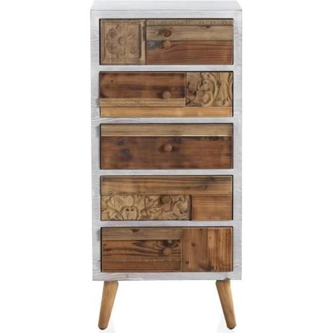 Chiffonnier en panneaux MDF plaqué en sapin coloris blanc - Longueur 48,5 x Hauteur 105 x Largeur 36 cm (1/4)