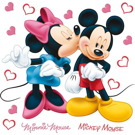 sticker mural Minnie & Mickey Mouse rose, rouge, bleu et jaune - Disney