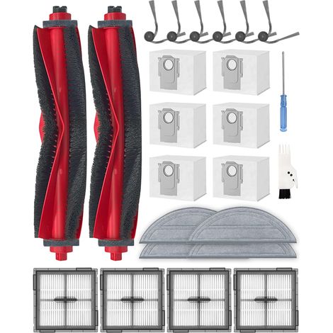 XTRELAMP-24 Pièces Kit d'Accessoires pour Roborock Q10 S5+ Aspirateur Robot, Pièces de Rechange Comprenant 2 Brosses Principales 6 Brosses Latérales 4 Filtres HEPA 6 Sacs à Poussière 4 Tampons 1 Nross (1/5)