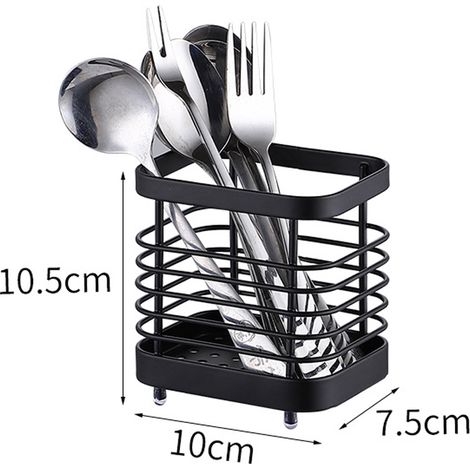 Égouttoir à vaisselle en acier inoxydable, panier d'égouttage, fixation murale, sans perçage, porte-baguettes, petit modèle, noir (1/5)