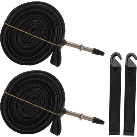 Lot de 2 chambres à air de vélo 700x23C, valve Presta, en caoutchouc butyle, avec 2 démonte-pneus (1/5)