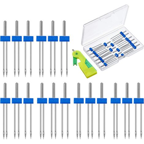 18 pièces aiguilles doubles pour machine à coudre avec boîte plastique et enfile-aiguille, jeu d'aiguilles jumelles facile à utiliser pour la maison (1/5)