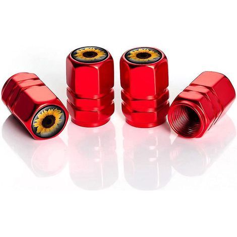 couvercles De Valve De Voiture Personnaliss En Forme De Tournesol, Rouge, Couvercles De Valve De Voiture En Mtal Pour De Nombreuses Voitures, Acce (1/4)