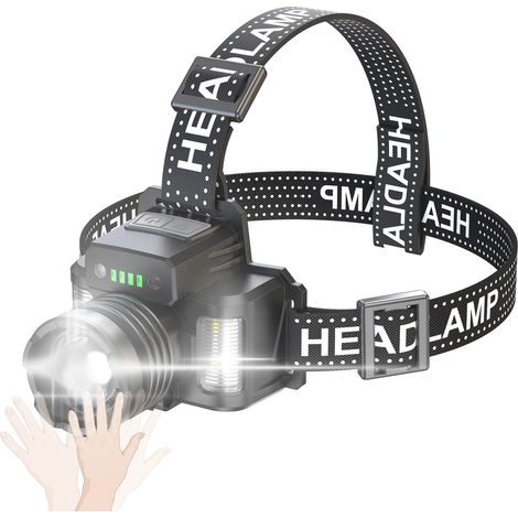 Lampe frontale à LED avec détecteur de mouvement, 30W,lampe frontale étanche, rechargeable par USB, lampe frontale zoomable, lampe de travail, lampe de poche pour camping, randonnée, pêche, cyclisme (1/5)