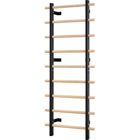 Espalier en Bois Massif et Acier Carbone 197x80 cm, Échelle Suédoise Murale à 9 Niveaux, avec Grande Capacité de Charge de 150 kg, pour Escalade, Gym Salle de Sport Aire de Jeux Intérieur (1/5)