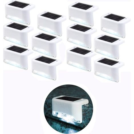Lampe de clôture solaire étanche, lumière de pont solaire, lampe d'escalier, lampes solaires de jardin LED IP65 pour clôtures d'escalier de patio (Lumière blanche-Blanc, 12 PCS) (1/5)