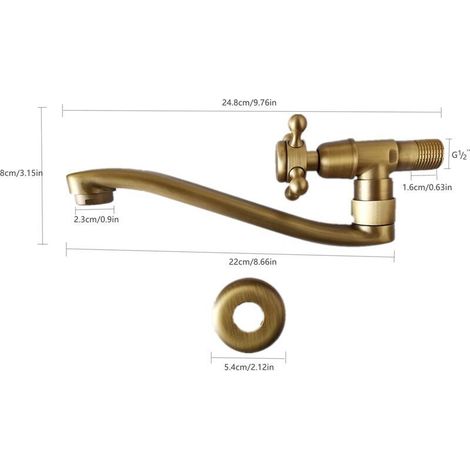 Robinet de jardin Antique avec bec étendu, antigel, montage mural en cuivre, robinet d'eau froide simple pour le lavage, bec rond