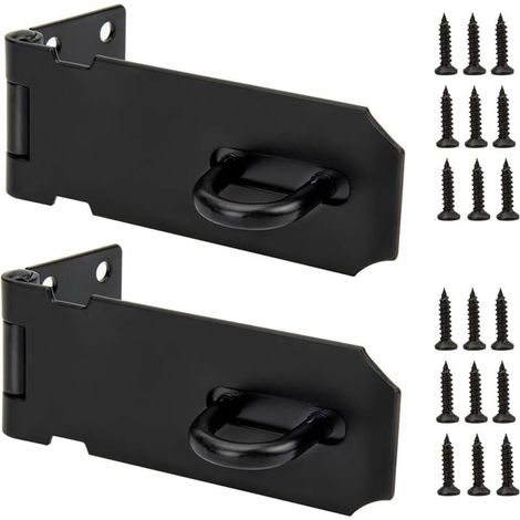 2PCS Cadenas en Acier Inoxydable Porte Fermoir Moraillon avec Vis pour Abri de Jardin Verrou de Porte Cadenas Agrafes Noir 4 pouces
