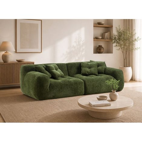 Canapé droit 3 places en velours texturé vert olive TANINA (1/5)