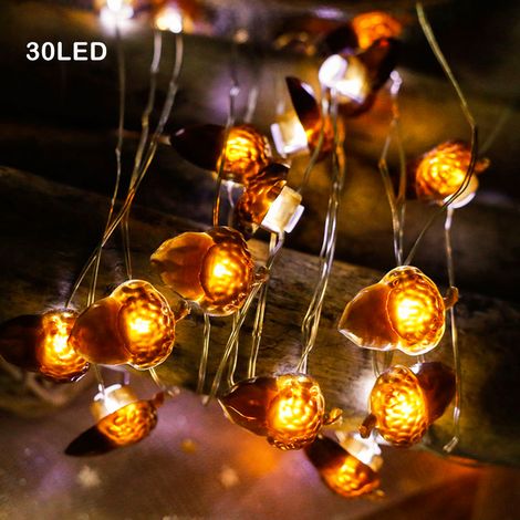 Guirlande lumineuse LED en forme de gland avec télécommande, boîtier à piles, 3 mètres, 30 LED, boîtier à piles étanche 8 fonctions + étui en cuir (1/5)
