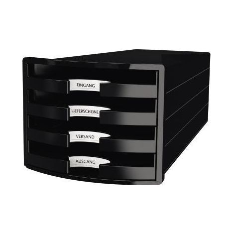 Schubladenbox IMPULS 4 Schubladen DIN A4 DIN C4 Polystyrol Gehäusefarbe: schwarz Farbe der Schublade: schwarz (1/4)