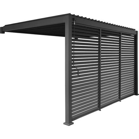 Lean to pergola 4 x 3m with louvered roof and 3 130cm louver panels anthracite - Triomphe (1/5)