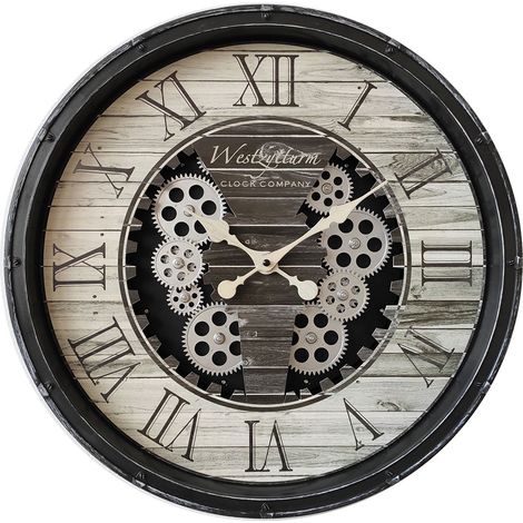 Wanduhr Uhr Wanddekoration Zeitmesser Kunststoff schwarz Zahnräder D 50,8 cm
