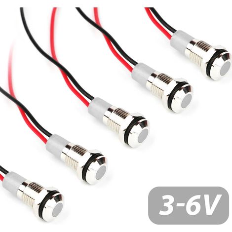 (5 LED blanches 3-6 V) 5 LED métalliques étanches de 8 mm, petites plaques LED pour montage sur panneau, couleur rouge, jaune, bleu, vert, blanc (1/5)