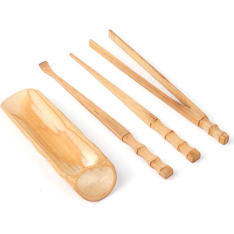 Service à Thé En Bambou, 4 Pièces Service à Thé Gongfu En Bambou Naturel Ensemble D'outils à Thé Chinois Classique Pince Aiguille Pelle Cuillère Accessoires De Cérémonie du Thé Pour Ména (1/5)