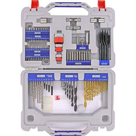 TIVOLY - Punte + Punte + Box Estrattori - Valigetta 100 Pezzi: 14 Punte per Metallo, 8 Punte per Legno e 4 Punte per Legno, 7 Punte per Cemento, 4 Estrattori, 50 Punte per Avvitare e Altri Accessori