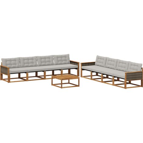 Outdoor Sofa Set with Cushion 9 pcs Natural and Light Grey vidaXL (1/5)