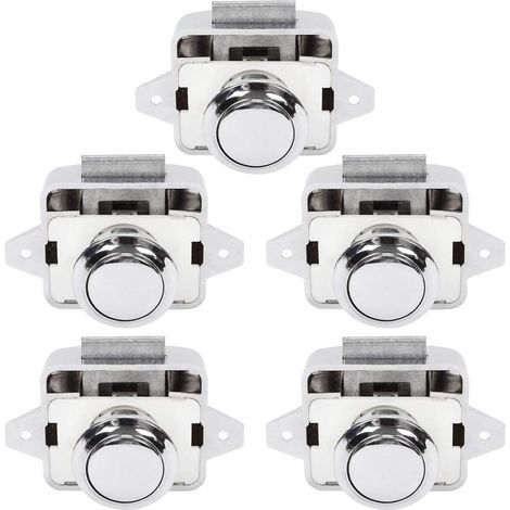 5Pcs Serrure de Sécurité Bouton Poussoir Armoire Porte pour Camping-car Caravane Argent (1/5)