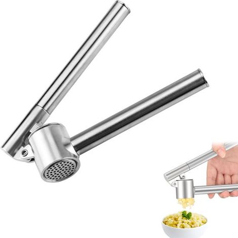Presse-ail premium – 18 cm – Argent – Acier inoxydable – Lave-vaisselle – Gingembre et ail (1/5)