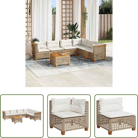 vidaXL Gartensessel - 7-tlg. Garten-Sofagarnitur mit Kissen Beige Poly Rattan (1/5)