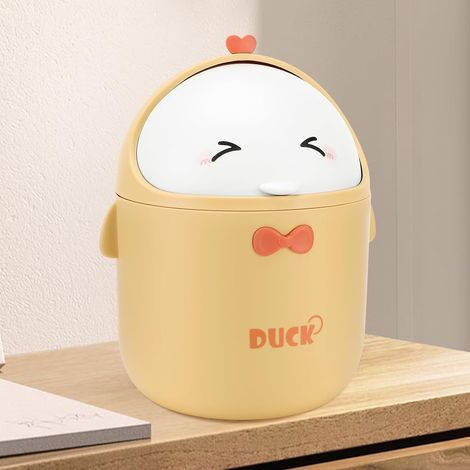 Mini Poubelle De Bureau Avec Couvercle, Style Dessin Animé Mignon Portable, Pour Chambre, Salle De Bain, Salon, Cuisine 19×12cm (Jaune) (1/4)