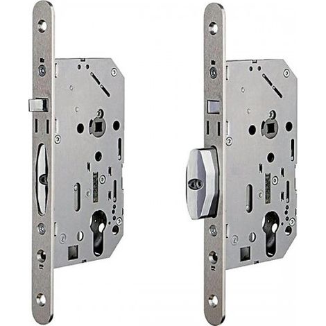 Serrure automatique d'urgence à larder 1 point D469 inox avec gâche réduite clé I axe 50 mm - VACHETTE