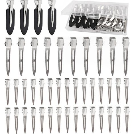 44 metallene, entenschnabelförmige Haarspangen – Silber und Schwarz – Für Friseure, Haarstyling, Make-up und Colorationen – Robust und praktisch (1/5)
