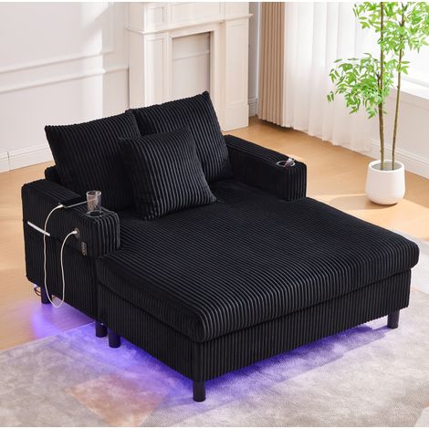 Sillón relax 142x128x85 cm de tejido acanalado negro FloraGrace (1/5)