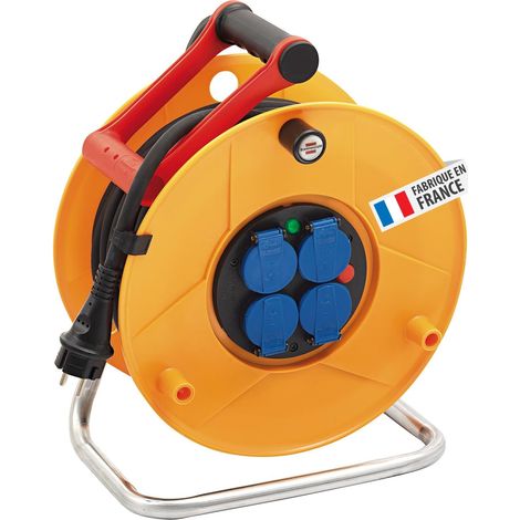 1 Enrouleur De Câble 25m, IP44, H07RN-F 3G1,5, 4 Prises, Pour Chantier