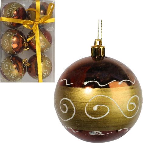Set di 6 eleganti palline decorative in plastica marrone, 7 cm (1/3)