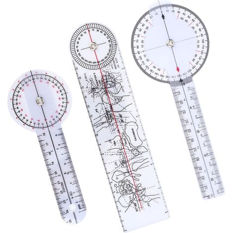 Lot de 3 rapporteurs d'angle à 360 degrés de 6/8/10 pouces, règle médicale, goniomètre spinal (1/5)