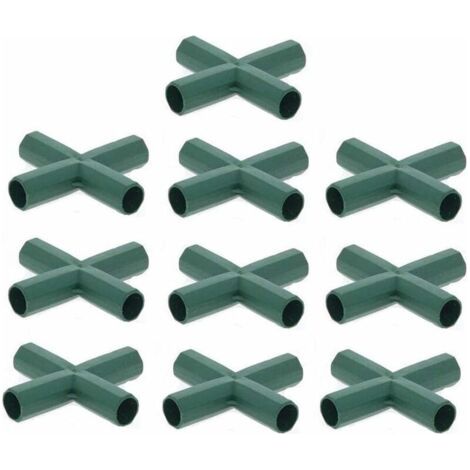 Set mit 10 Verbindern für Gartenrahmen, Obstspaliere, Zäune und Gewächshausrahmen (16 mm, flach / 4 Löcher) (1/4)